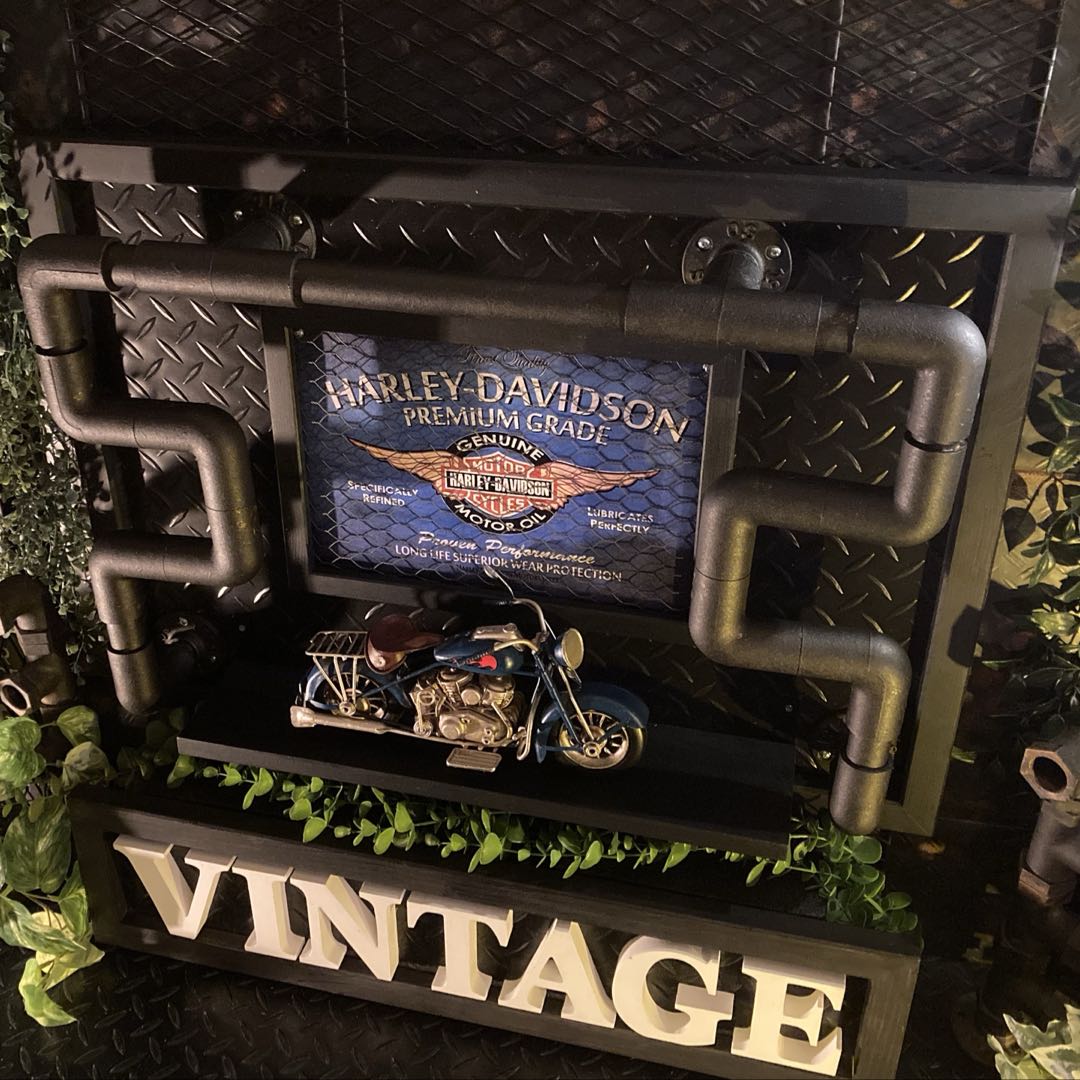 ｢HARLEY-DAVIDSON Ver.4｣大型ブリキバイク＆配管アートパネル 男前インテリア アメリカンビンテージ ブリキバイク ハーレーダビットソン アメリカンカジュアル ガレージインテリア アメリカンバイク ドラム缶 配管インテリア HARLEYDAVIDSON DandyLifeSpace