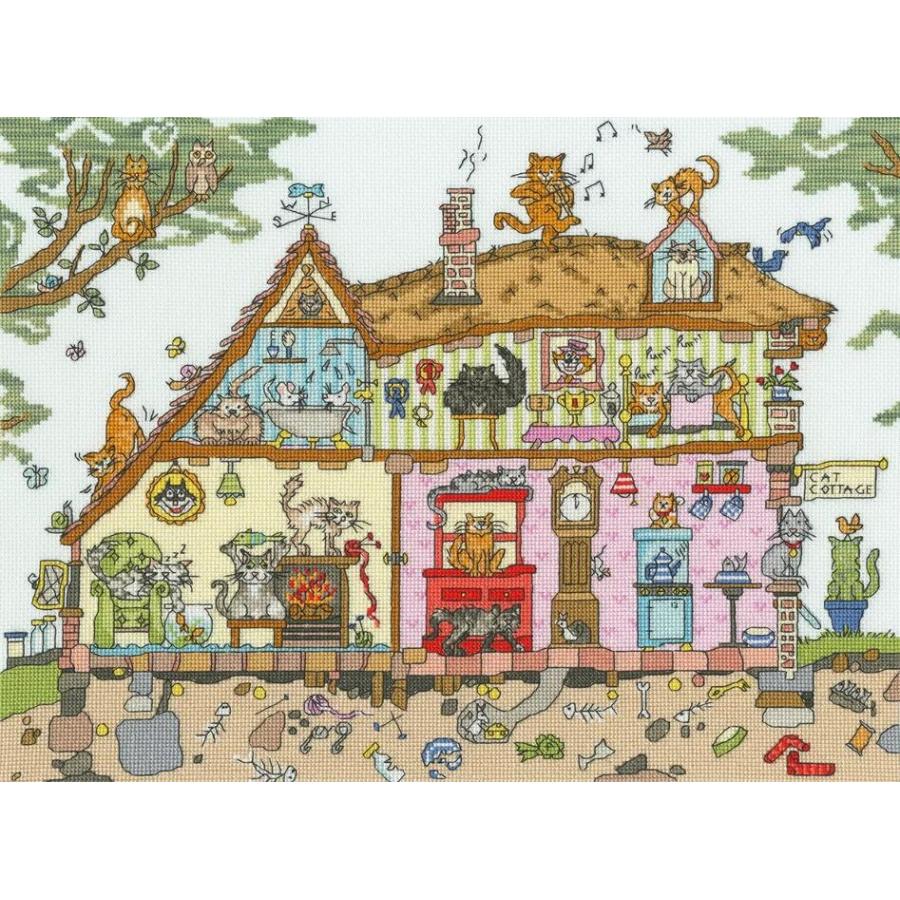 Bothy Threads はりつけ台編み目刺しゅう一揃いの道具 ボシースレッズ 【Cut Thru\u0027 Cat Cottage / 撥ねのけるスルー 猫の館】連合王国製