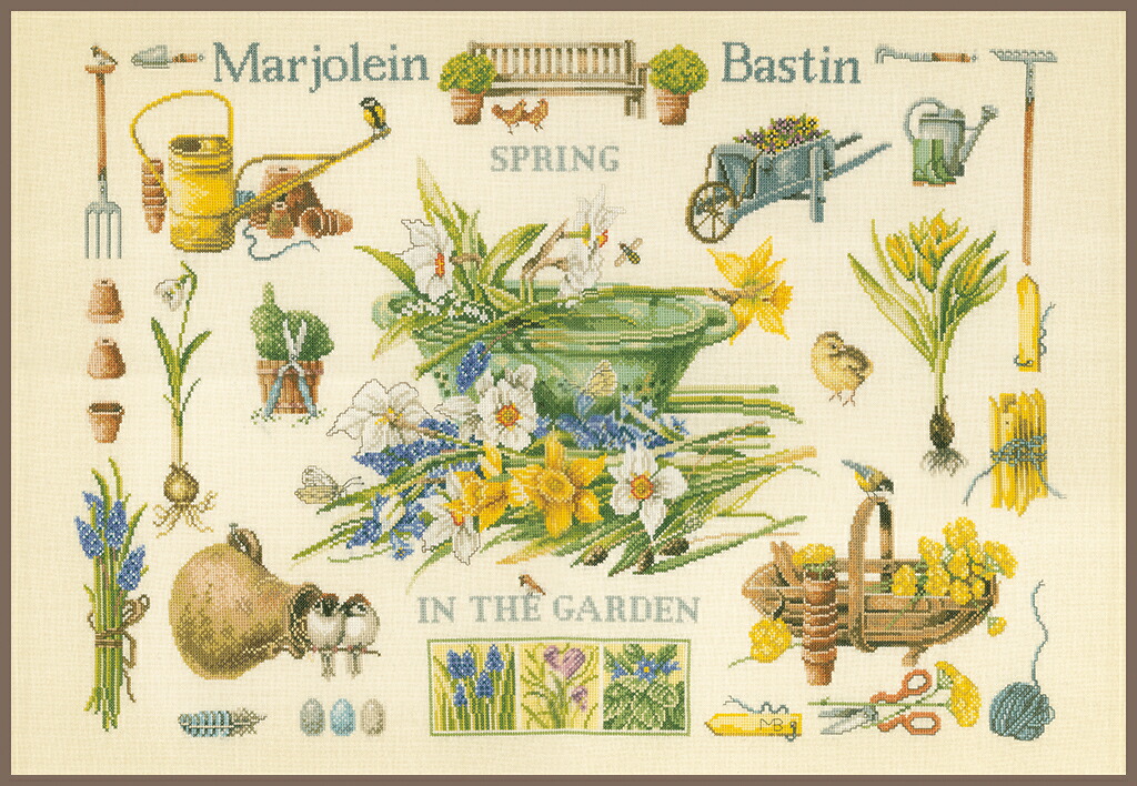 はりつけ台編み目 刺しゅう一揃いの道具 【SPRING IN THE GARDEN】 LanArteつづき物 花  インポートししゅう一揃いの道具