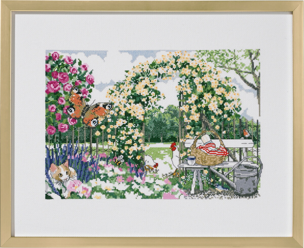 北欧Permin of Copenhagen【 The flower garden / 素敵な花園】 クロスステッチ 刺繍 キット デンマーク ペルミン 初心者 から中級者向き　アイーダ｜ダーニッシュエンブロイダリー