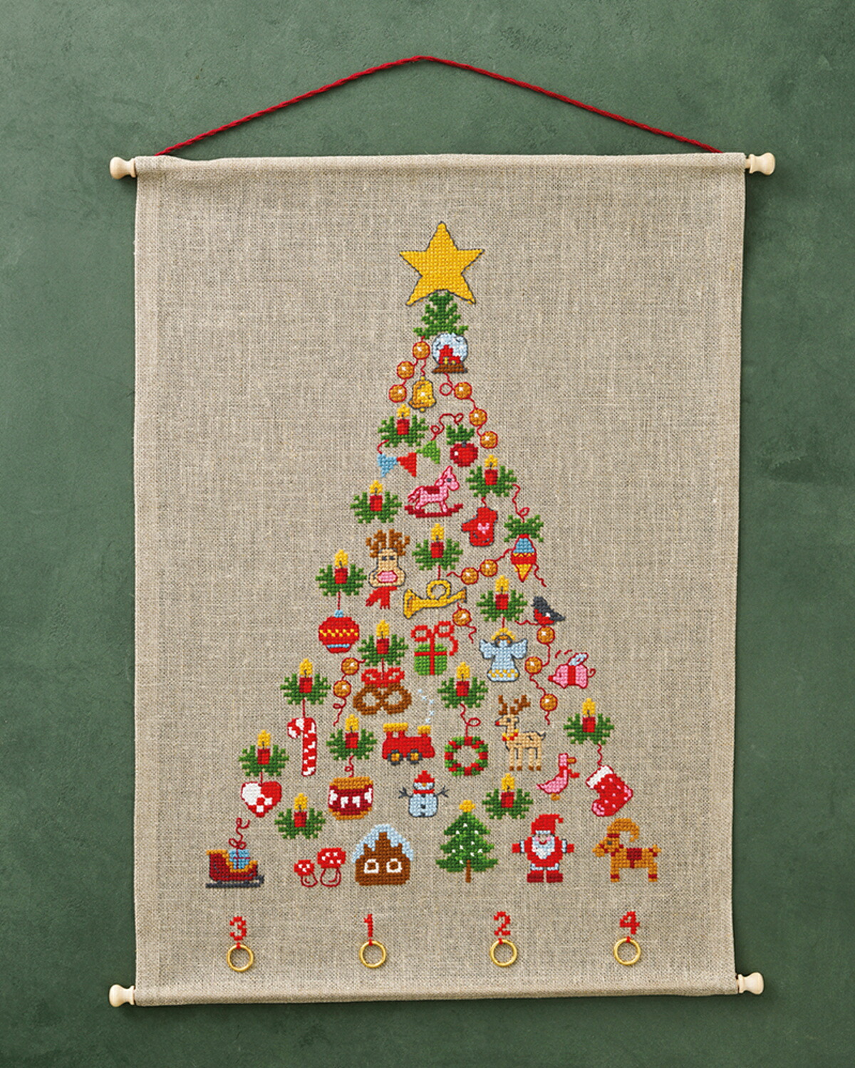 北欧　Permin of Copenhagen【The Advent tree　クリスマスアドベントカレンダー】クロスステッチ 刺しゅう キット 中級者向き　デンマーク　ペルミン社　輸入｜ダーニッシュエンブロイダリー