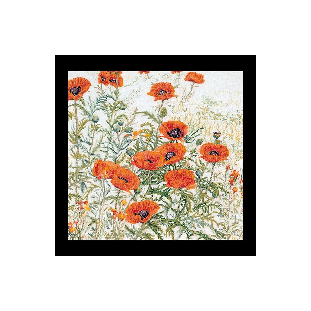 テア　グーベルヌール　クロスステッチ刺繍【リネン】キット 【Orange Poppies 】中級者ー上級者向き ☆お取り寄せキット（納期は30-90日程度）｜ダーニッシュエンブロイダリー