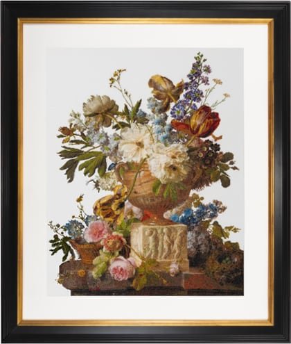 テア グーベルヌール クロスステッチ【リネン】刺繍キット 【Still Life with Flowers in a Alabaster Vase 】中級者ー上級者向き ☆お取り寄せキット（納期は30-90日程度）