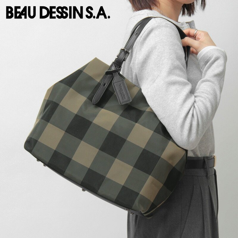 BEAU DESSIN S.A. ボーデッサン トートバッグ ショルダーバッグ 肩掛け 軽量 A4 横入れ ナイロン チェック チュール レディース 日本製 CK3039 ★