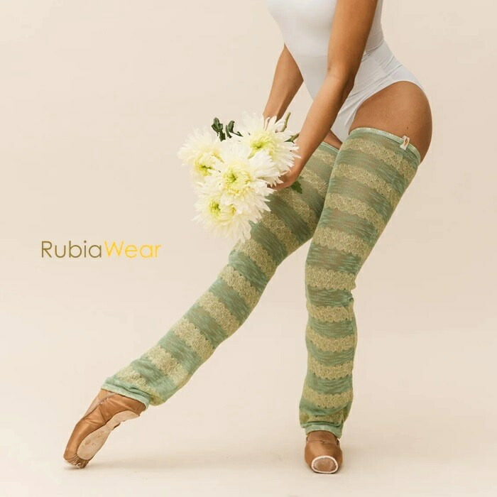 Rubia フルレッグウォーマー 貨物輸送無料RubiaWear 盛りだくさん レッグウォーマー PISTACHIO グリーンストライプルビアウェア  一般受けの FULL LEGWARMER ピスタチオ足が長く見える目論むと取り沙汰のルビアロングレッグウォーマー