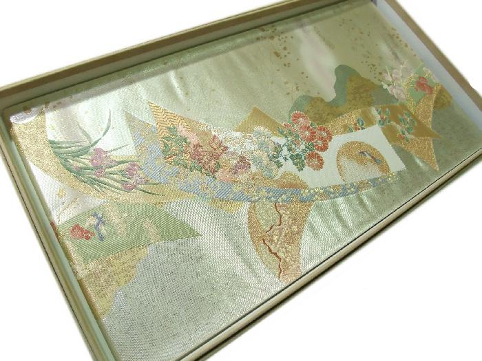 【送料無料】袋帯 正絹 西陣 フォーマル 新品 銀地箔短冊取花鳥文様柄 hu068｜大阪のきものやさん～だるまや～