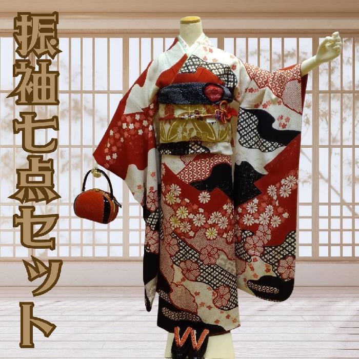 【貨物輸送無料】振袖７点仕掛ける 正絹 絞り風総柄文様 お仕立てもの売り上げ金 ふっくらさん相応う 低周波212set