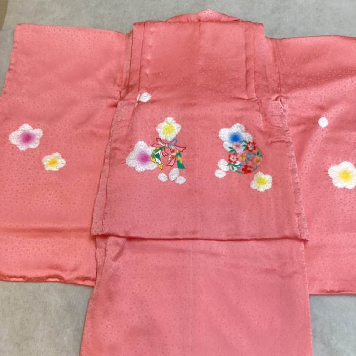 七五三 着物 ３歳 正絹 被布・着物６点セット ピンク色 日本製 新品 