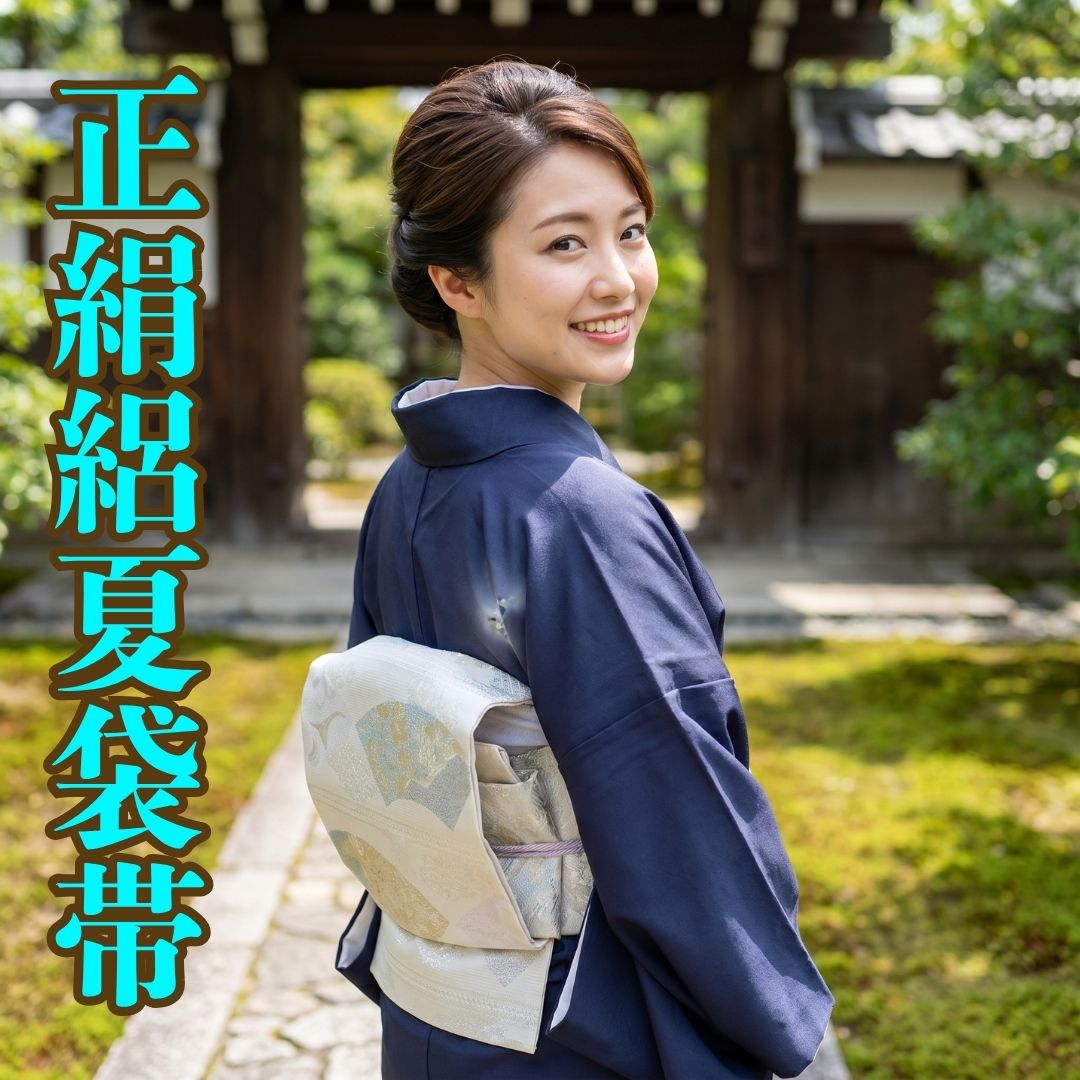 【貨物輸送無料】夏帯 夏物正絹西陣絽袋帯 白地扇子花飾りつけ お仕立てもの付き添い人 ro293a