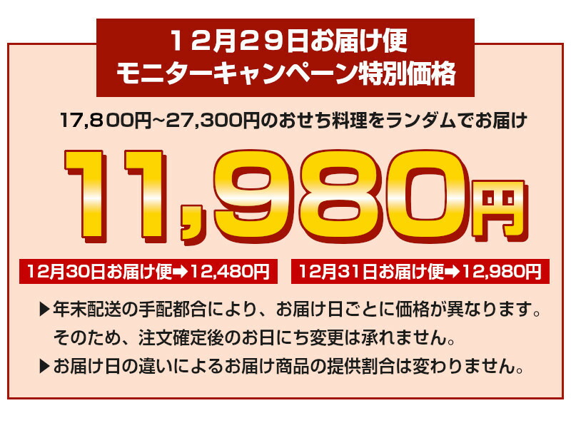 【12/29お届け】おせちモニターキャンペーンおせち料理2024和風おせち和洋おせち中華おせち冷凍お試しモニターモニター募集キャンペーン2023お節福袋福おせち蔵王福膳