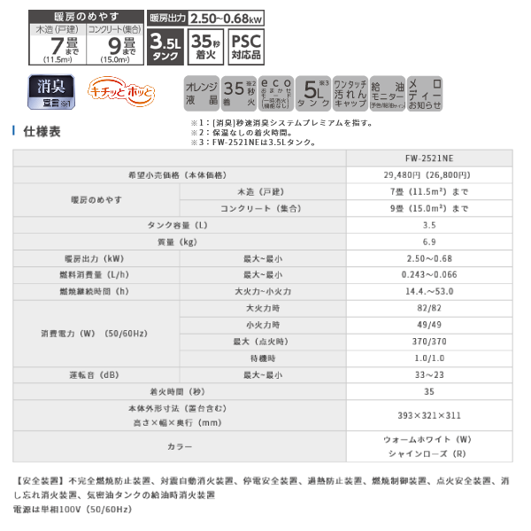 即日発送】 ダイニチ F ファンヒーター 木造7畳 コンクリ9畳 3.5Ｌタンク FW-2521NE シャインローズ R ウォームホワイト W  whitesforracialequity.org