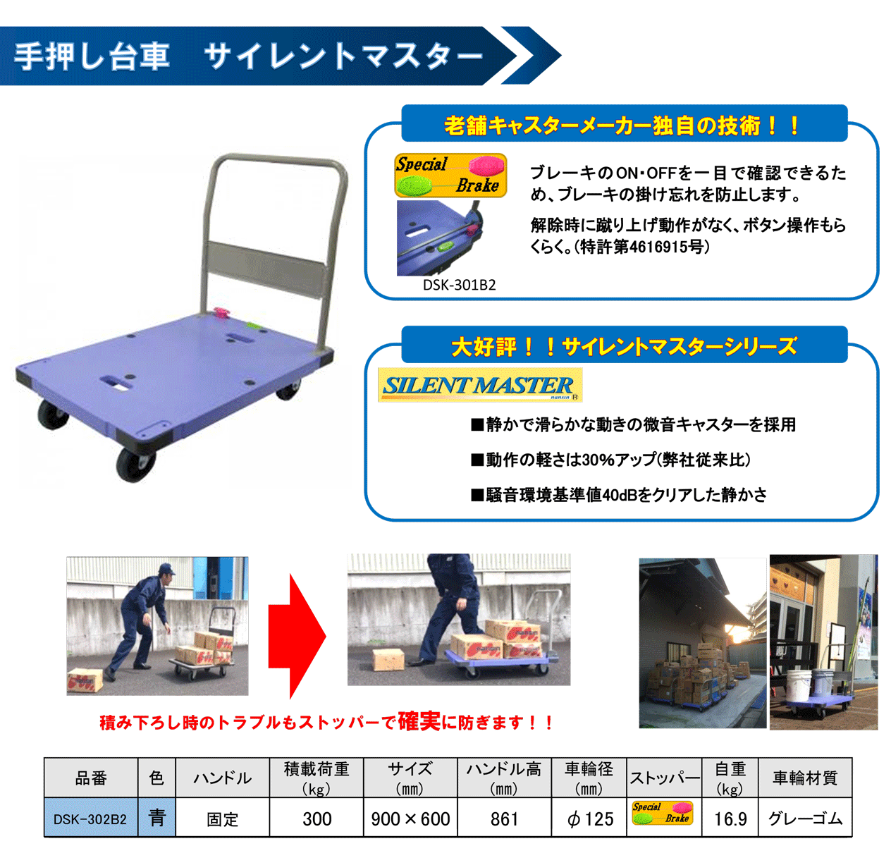 翌日発送可能】 ナンシン 静音樹脂製台車 サイレントマスター DSK