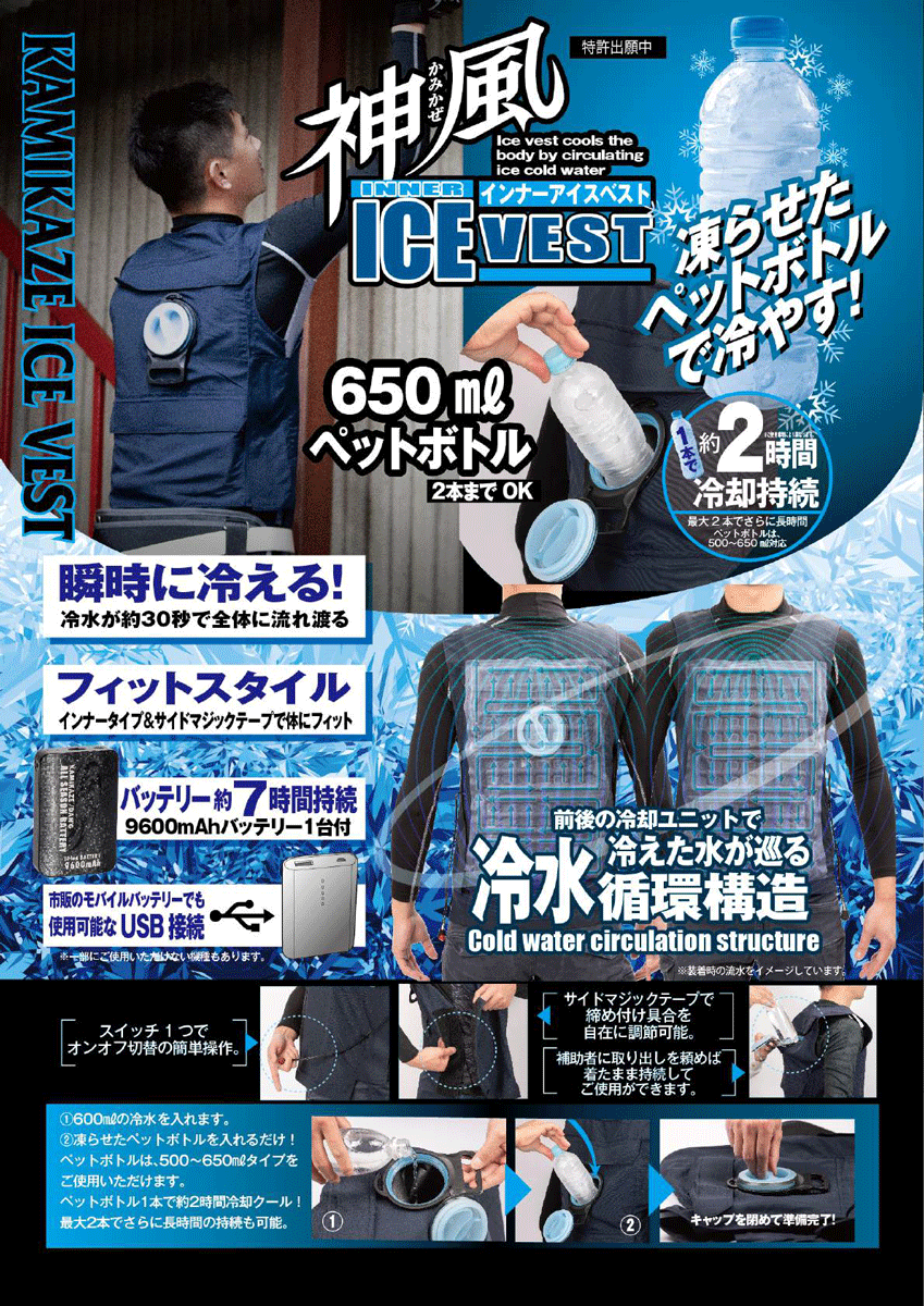 Vestウェアのみ M Lサイズ 空調服 Proshop伊達 店 神風ice 凍らせたペットボトルで冷やす 山真製鋸 B 山真製鋸 B 神風ice Ysr Nv Ml 熱中症対策