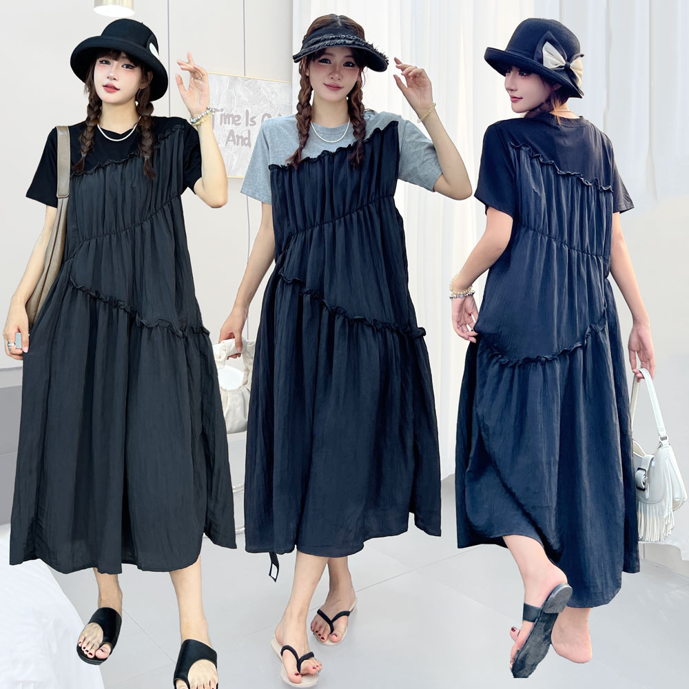 【再入荷】デイリー 半袖 重ね着風 ワンピース 再入荷】デイリー 半袖 重ね着風 ワンピース (ワンピース