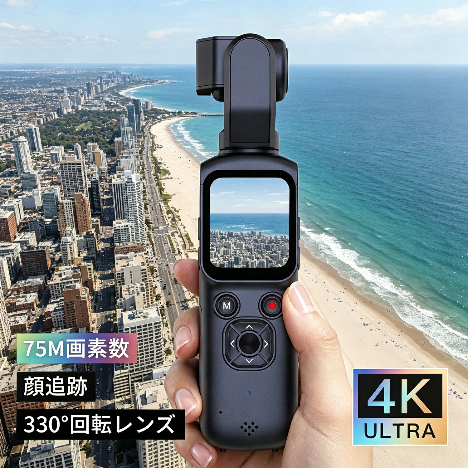 動き写真器 4K VLOG写真器 テレビカメラ 高画質 ジンバルカメラ 衣嚢写真器 小型 330°回転させる 顔追い掛ける 手ぶれ手を加える タッチパネル 望遠レンズ 長時間駆動動力 競技大会 映像映画化 YouTube TikTok