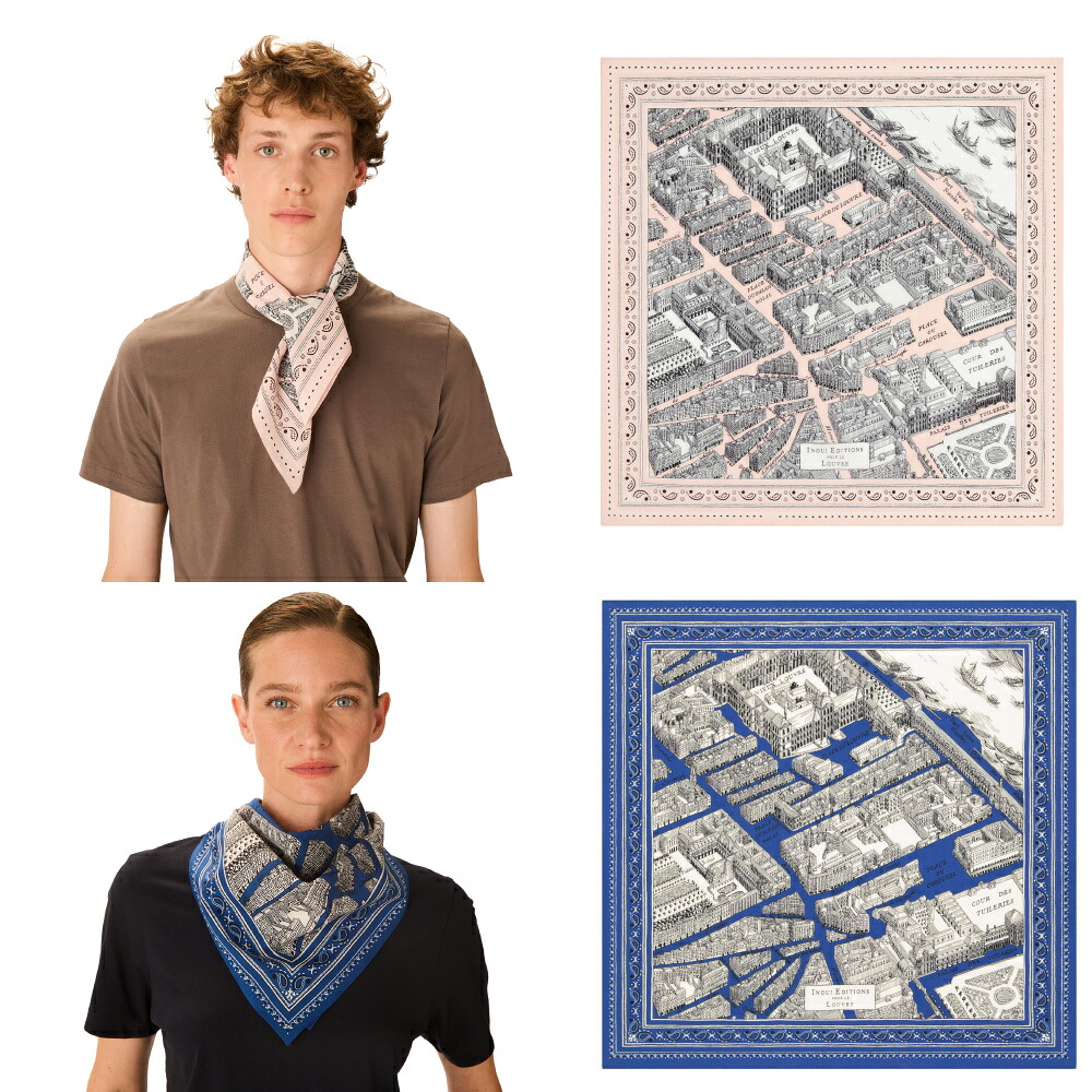 INOUI EDITIONS イヌイエディションズ 100%綿織物 真四角えり巻き LOUVRE ルーブル 65 cm×65珊 100% Cotton  inouitoosh イヌイトゥーシュ CA23LOU