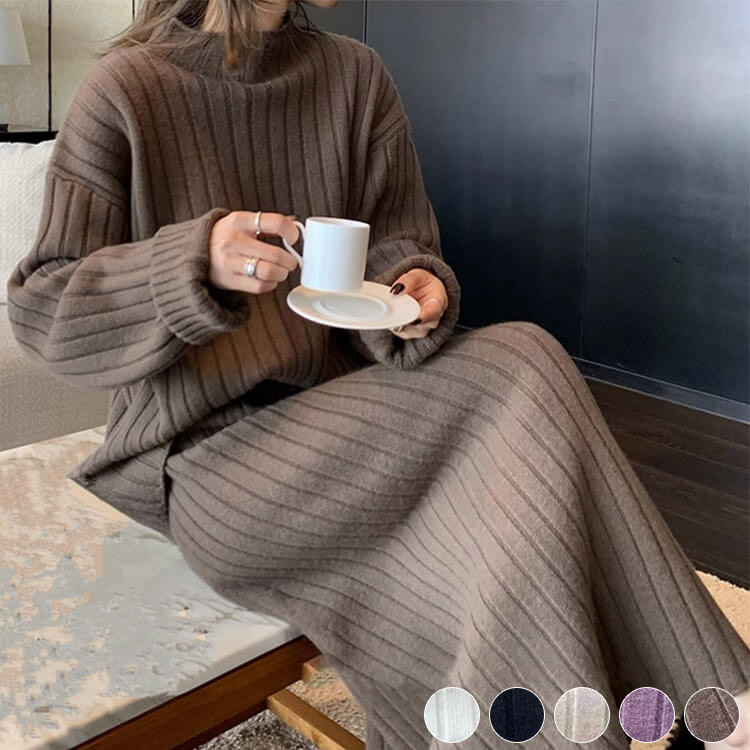 楽天市場】ニット レディース 韓国 セットアップ ミモレ丈 スカート