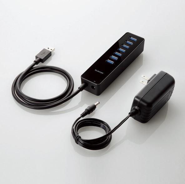 【純正品・新品】ELECOM　U3H-T719SBK　USBHUB3.0/マグネット付き/セルフパワー/7ポート/ブラック ※日時指定不可