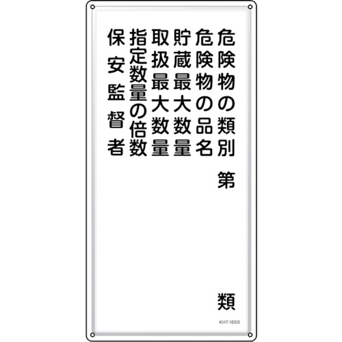 標識 危険物の類別・保安監督者 KHT16S ステン 53416 緑十字