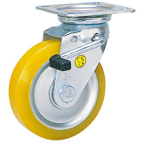 静電気帯電防止キャスター 自在ストッパー付 ウレタン車輪 EUWJB150_3047 車輪径150mm シシク