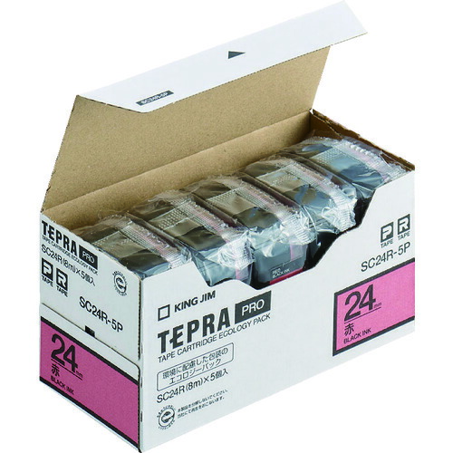 「テプラ」PROテープ エコパック(5個入)/赤/黒文字 SC24R5P テープ幅:24mm キングジム