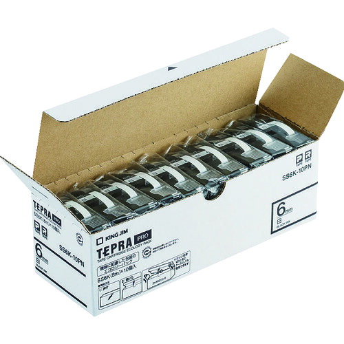 「テプラ」ＰＲＯテープ エコパック(10個入)/白/黒文字 SS6K10PN テープ幅:6mm キングジム