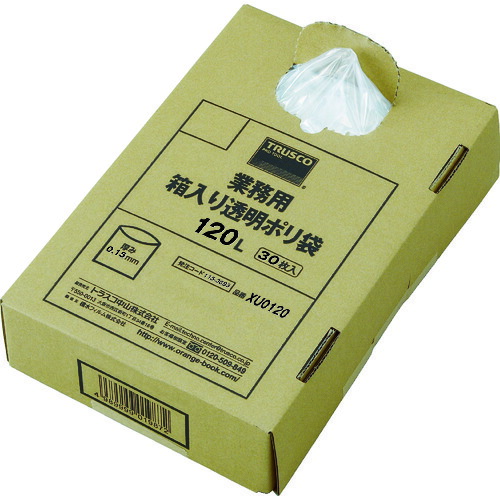 業務用ポリ袋 超厚手 透明・箱入 120L (30枚入) XU0120 120L ＴＲＵＳＣＯ