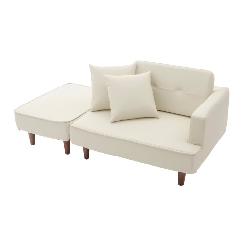 カウチソファー NAP ポケットコイル オットマン スツール 脚置き付 クッション二個付 A969p-598WH PVCホワイト 二人掛け セルタン