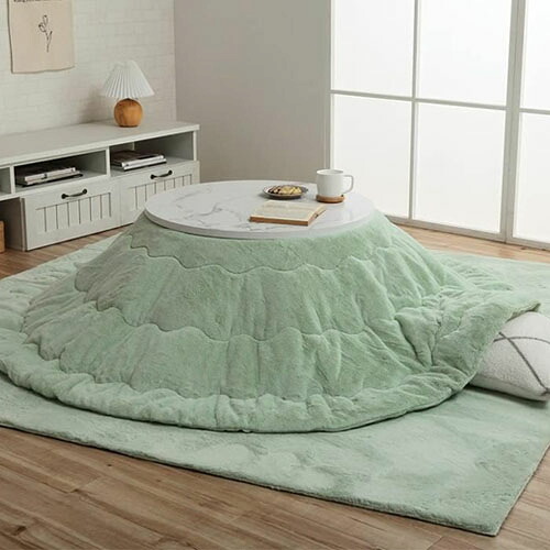 こたつ布団 掛け 単品 無地調 ふわふわタッチ ラピアス ラウンド型 ピスタチオグリーン 185cm 円形 ピスタチオグリーン 185cm 円形 IKEHIKO こたつ 薄掛 ふっくら 抗菌防臭 韓国風インテリア シンプル 洗える 手洗い