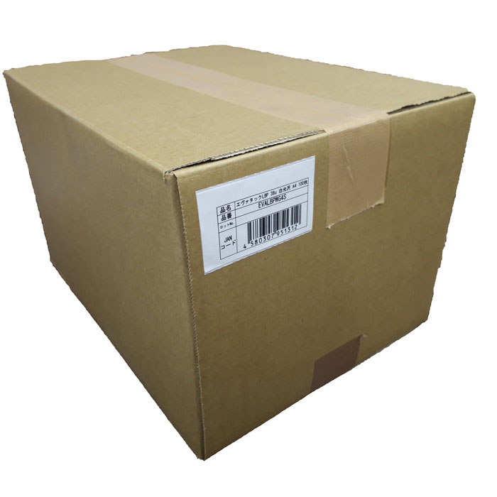 エヴァタックLBP 38µ白光沢 A4 100枚入(EVALBPWG4S) レーザープリンタ用強粘再剥離シート 表面PET素材 特殊EVA粘着 耐水タック