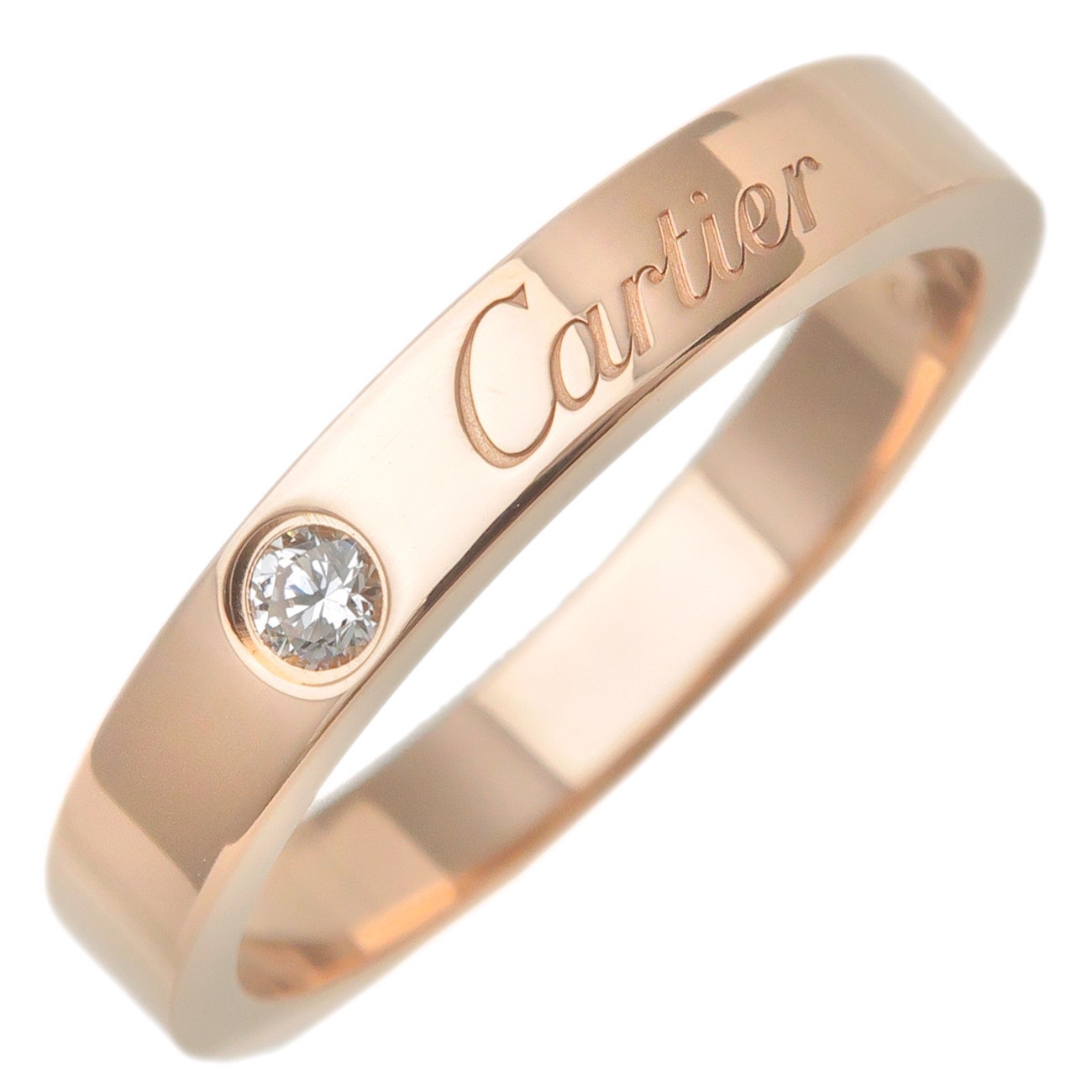 Cartier ゴールドリング ダイヤ1P #50 業者で磨き済 Cartier ゴールドリング ダイヤ1P #50 業者で磨き済