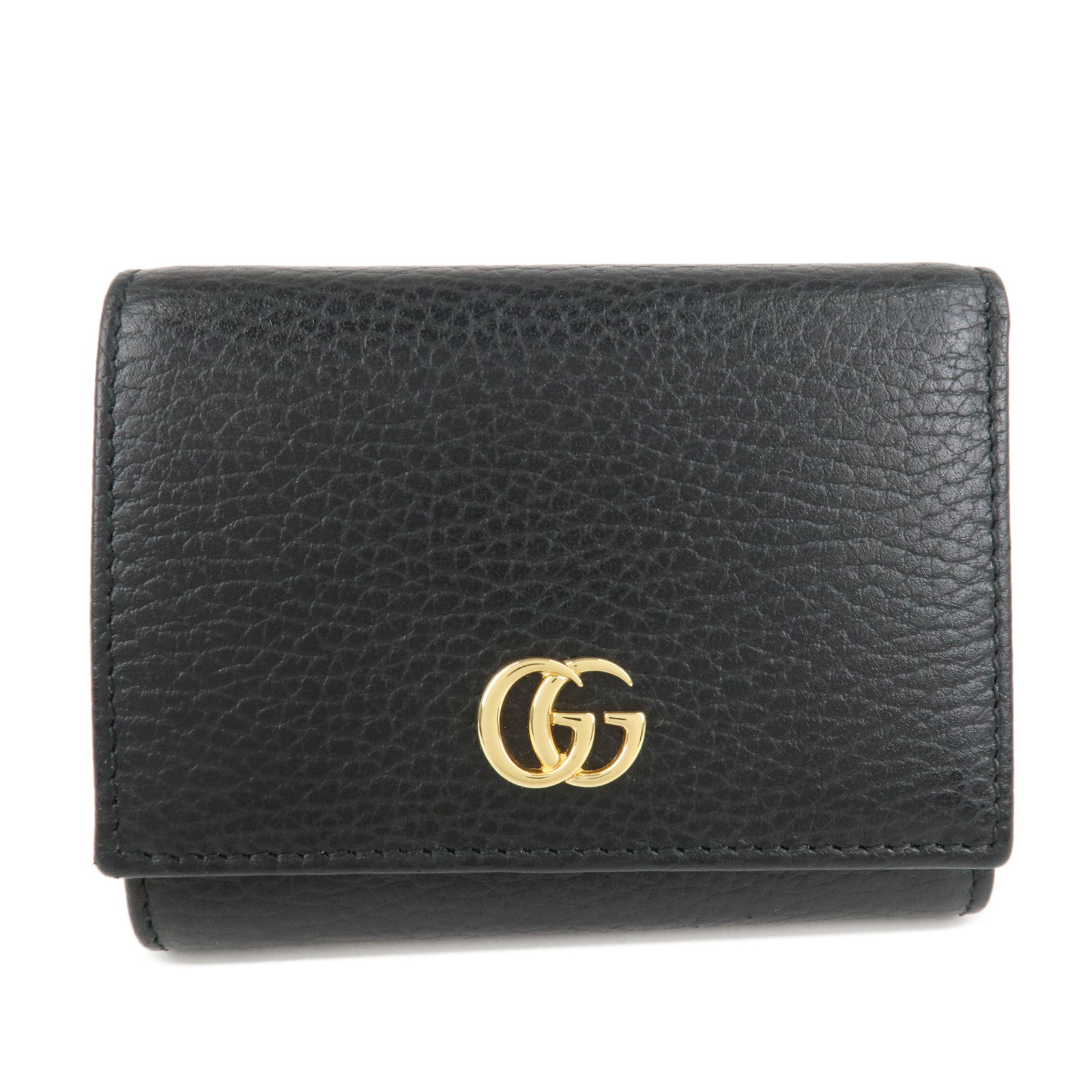 極美品　現行　グッチ　折り財布　マーモント　GGスプリーム　レザー　黒 GGマーモントレザー三つ折りウォレット