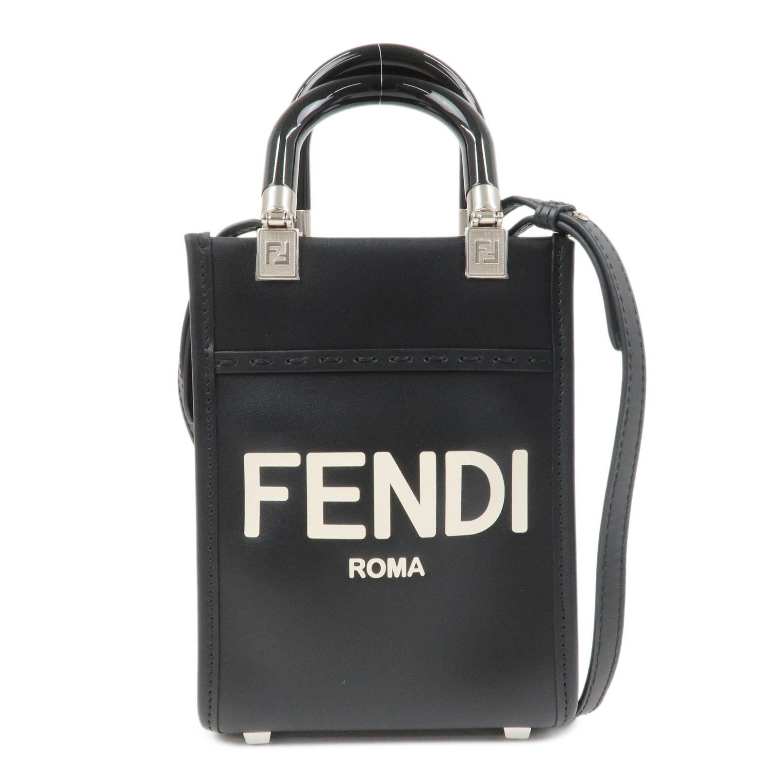 FENDI フェンディレザー サンシャインショッパー スモール 2Way 御徒面子 トートバッグ ショルダーバッグ 黒いこと 8BS051【中古】【美品】【貨物輸送無料】【返品可】