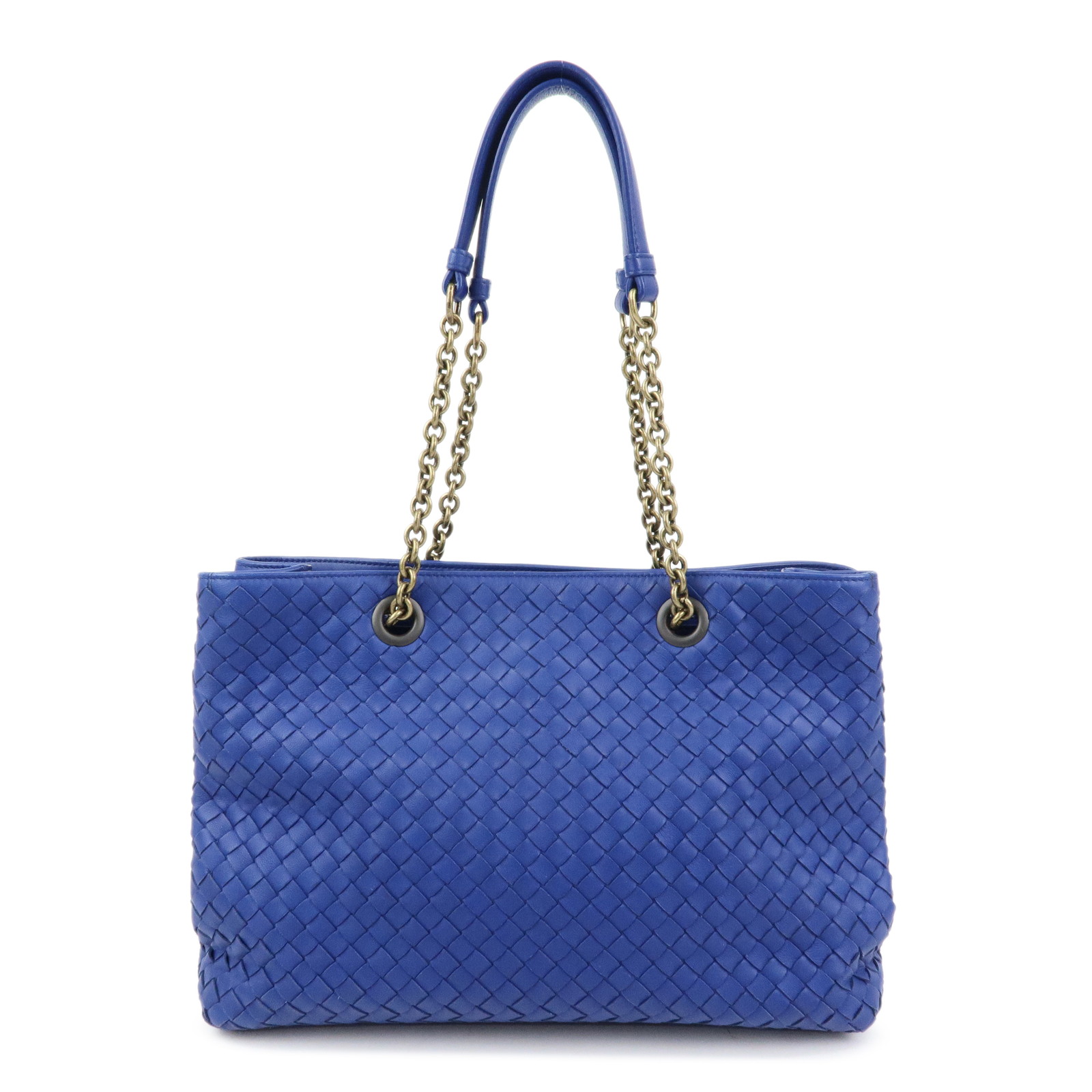 BOTTEGA VENETA ボッテガヴェネタ イントレチャートナッパレザー チェーントートバッグ ショルダーバッグ ブルー【中古】【良品】【送料無料】【返品可】