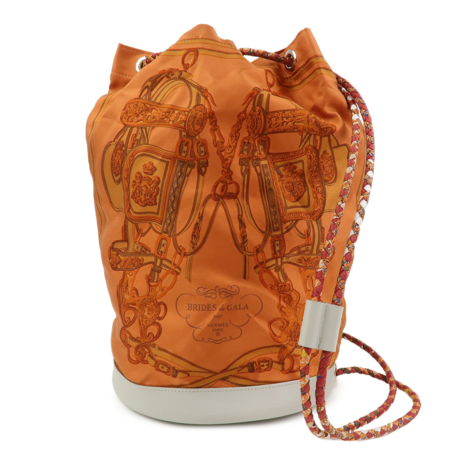 HERMES エルメス ソワクール 22 ショルダーバッグ うしろ側風呂敷き包み 背嚢 絹地 なめし革 オレンジ色【中古】【美品】【貨物輸送無料】【返品可】