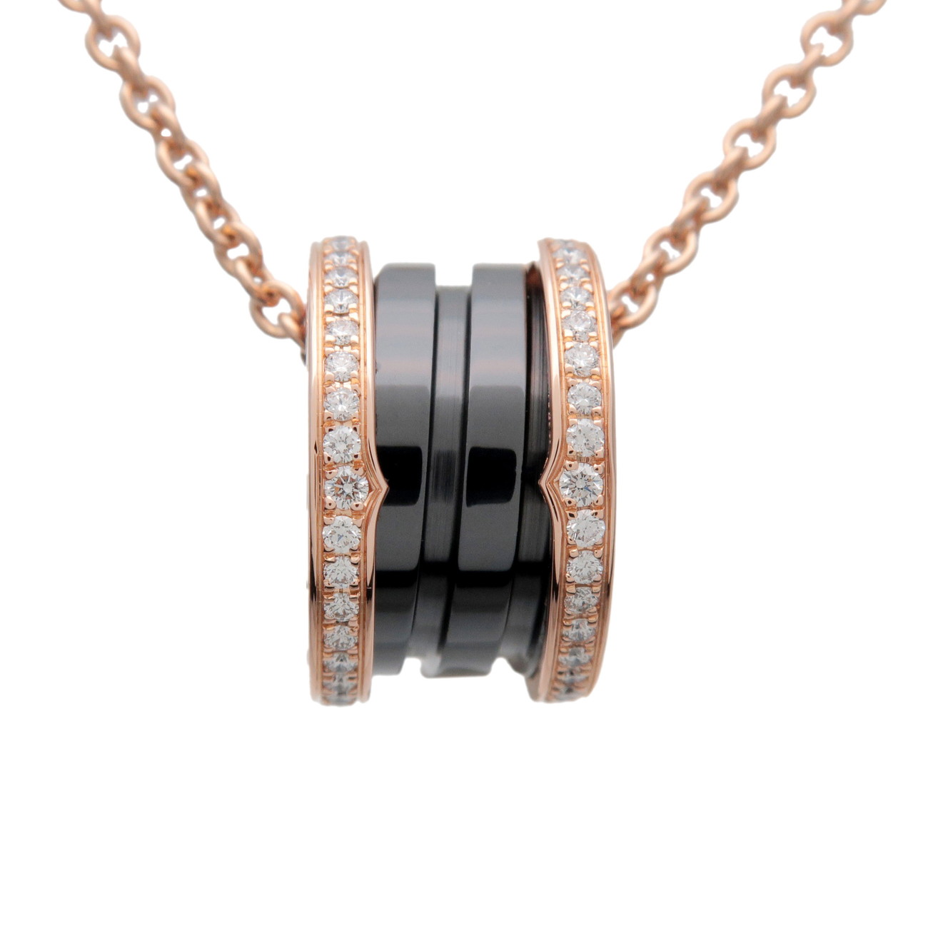 BVLGARI ブルガリ B-zero1 ダイヤ ネックレス K18 750PG ブラックセラミック ダイヤモンド ピンクゴールド【中古】【新品仕上げ済み】【送料無料】【返品可】