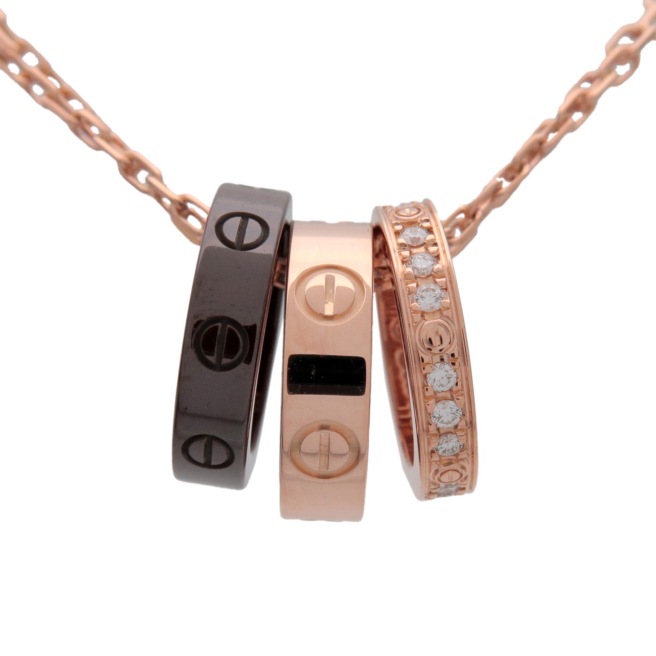 Cartier カルティエ ラブ スリーフープ ダイヤ ネックレス K18 750PG ダイヤモンド セラミック ブラック ピンクゴールド B3046600【中古】【新品仕上げ済み】【送料無料】【返品可】