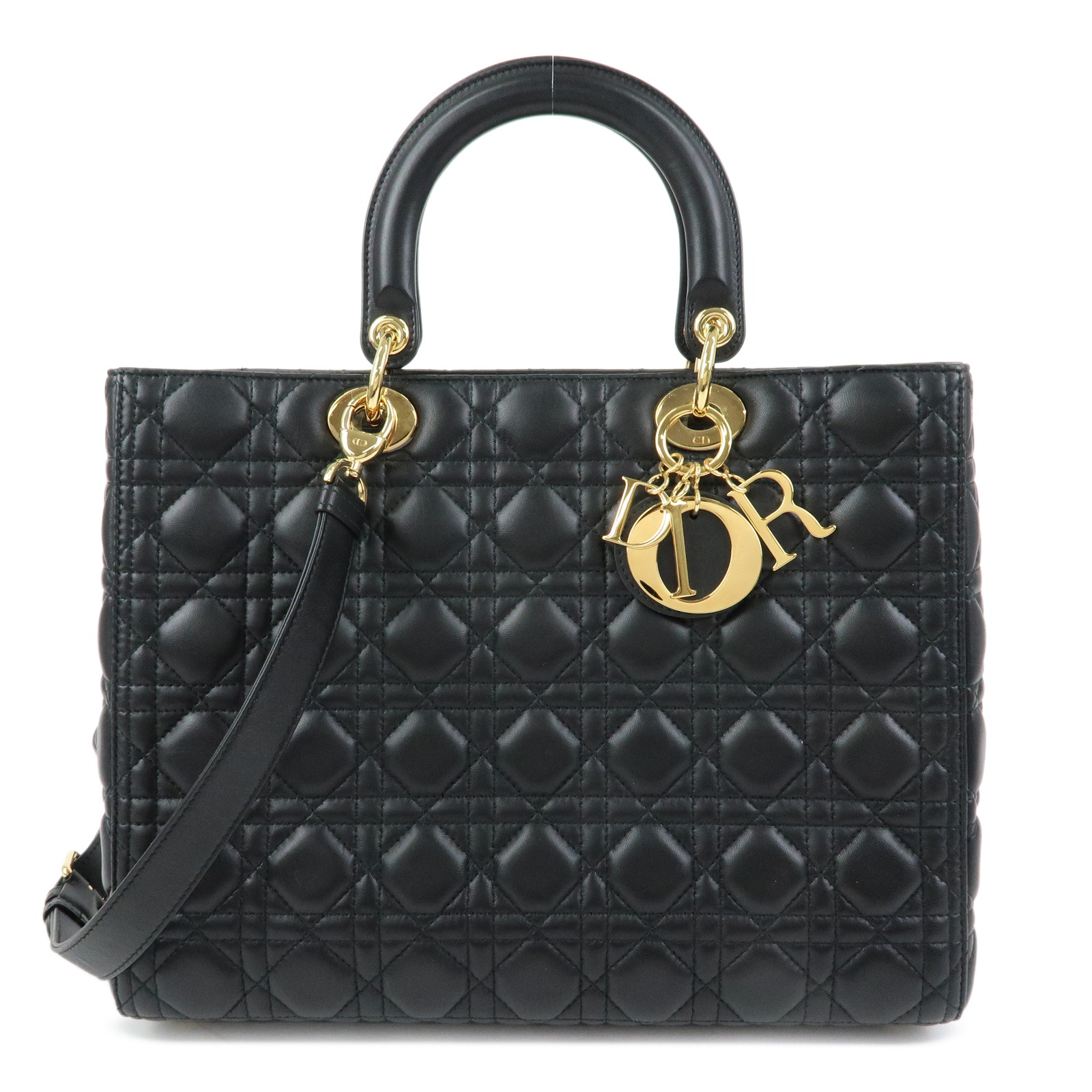 Christian Dior クリスチャンディオール レディディオール カナージュ 2WAYバッグ ショルダーバッグ ハンドバッグ レザー ブラック【中古】【美品】【送料無料】【返品可】