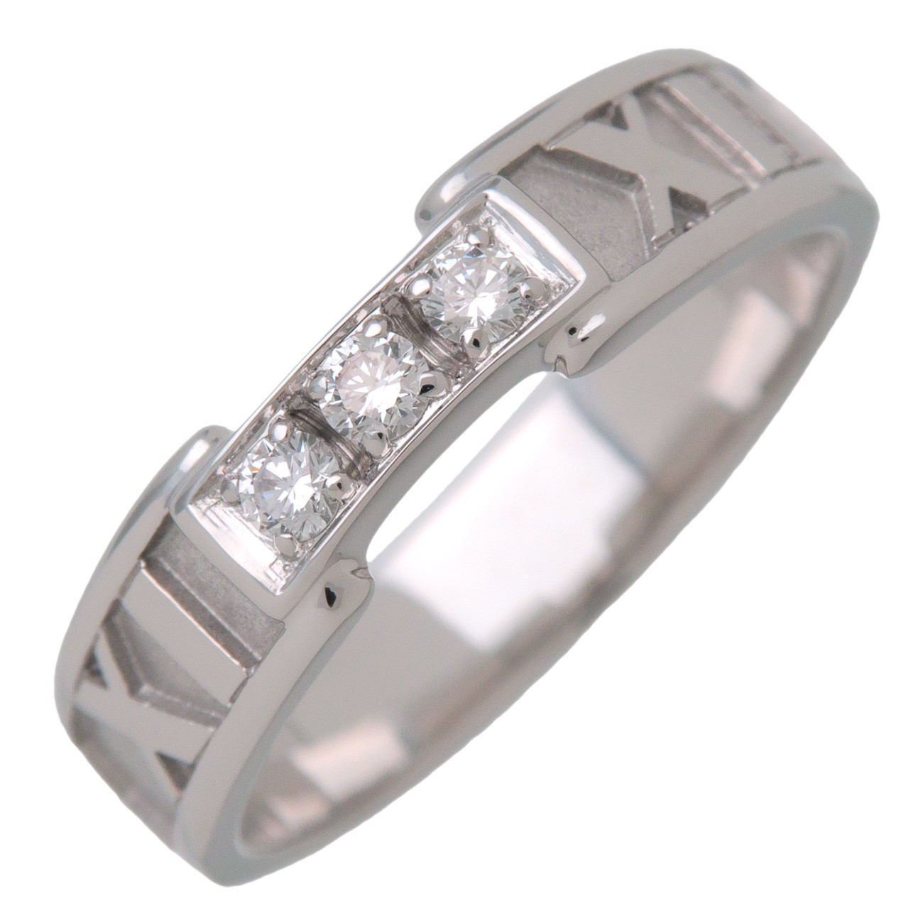 Tiffany\u0026Co. ティファニー アトラス 3P金剛石 輪っか 指環 18.5号 K18 750WG 金剛石 白いことゴールド【中古】【新品完成済み】【貨物輸送無料】【返品可】