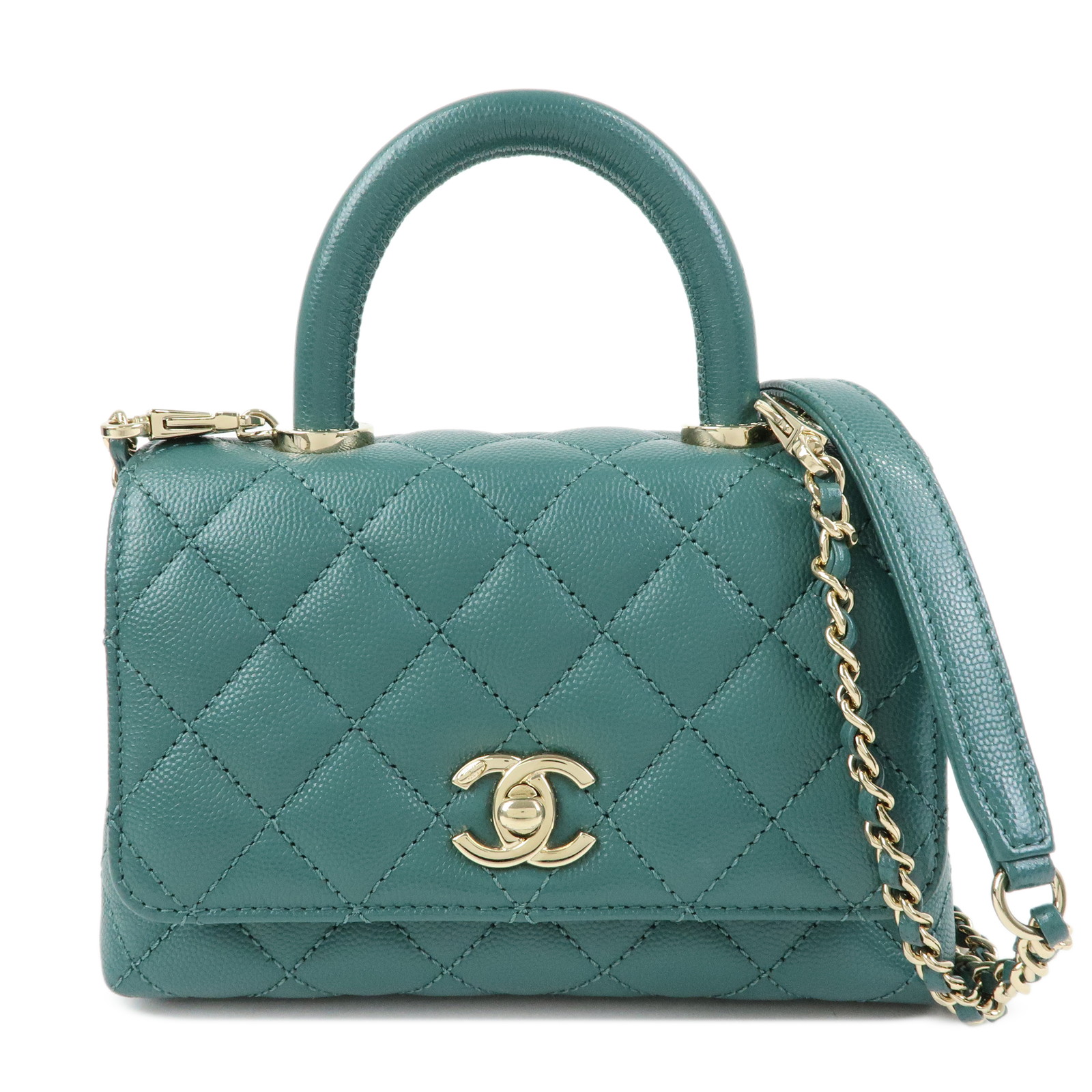 CHANEL シャネル マトラッセ ココハンドルXXS 2WAY御徒面子 ショルダーバッグ キャビア人はだ ゴールド金具 緑であること AS2215【中古】【超美品】【貨物輸送無料】【返品可】