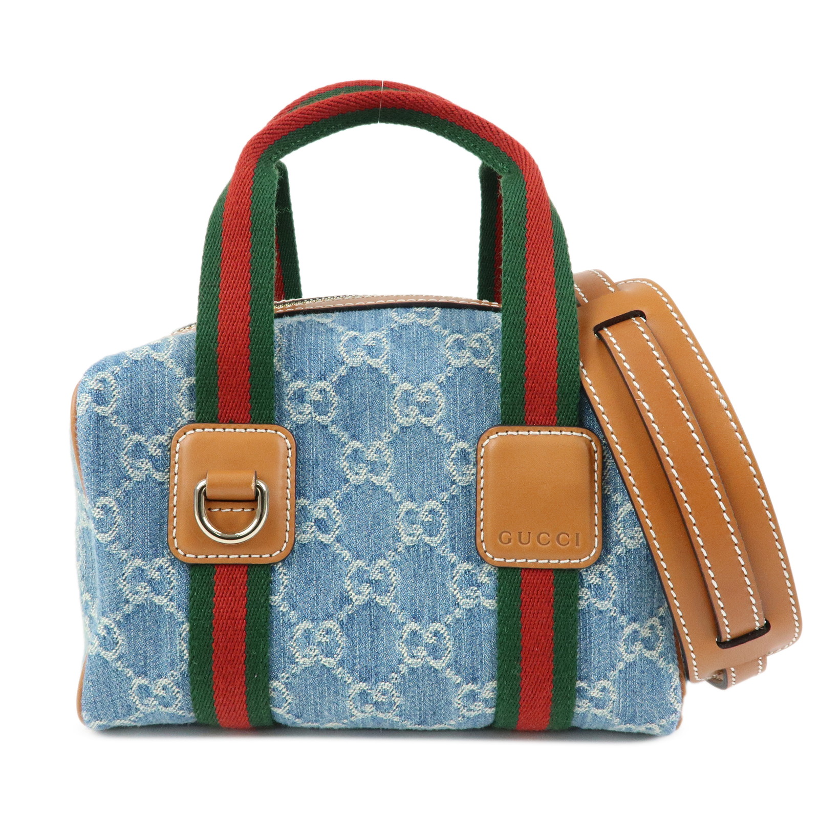 GUCCI グッチ シェリー GGデニム 2WAYバッグ ボストンバッグ ライトブラウン デニム【中古】【超美品】【送料無料】【返品可】
