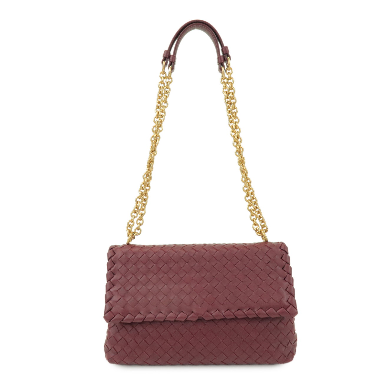 BOTTEGA VENETA ボッテガヴェネタ イントレチャート チェーンショルダーバッグ ラムスキン ボルドー レッド【中古】【美品】【送料無料】【返品可】