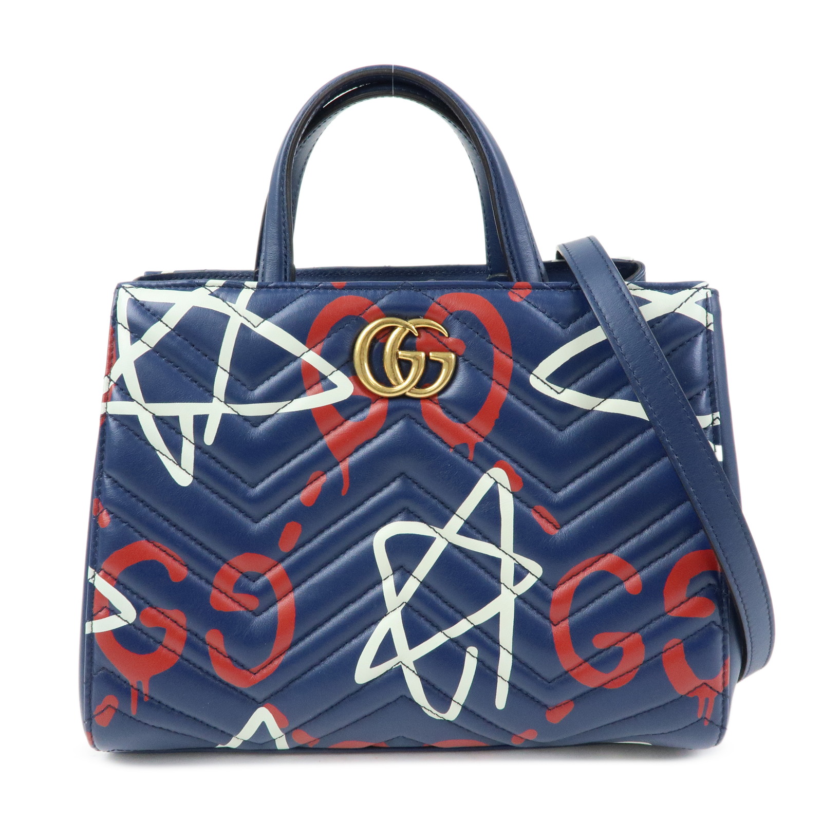 GUCCI グッチ GGマーモント 生きすだま ２WAY御徒面子 ハンドバック なめし革 米国海軍 赤いこと 白いこと 448054【中古】【美品】【貨物輸送無料】【返品可】