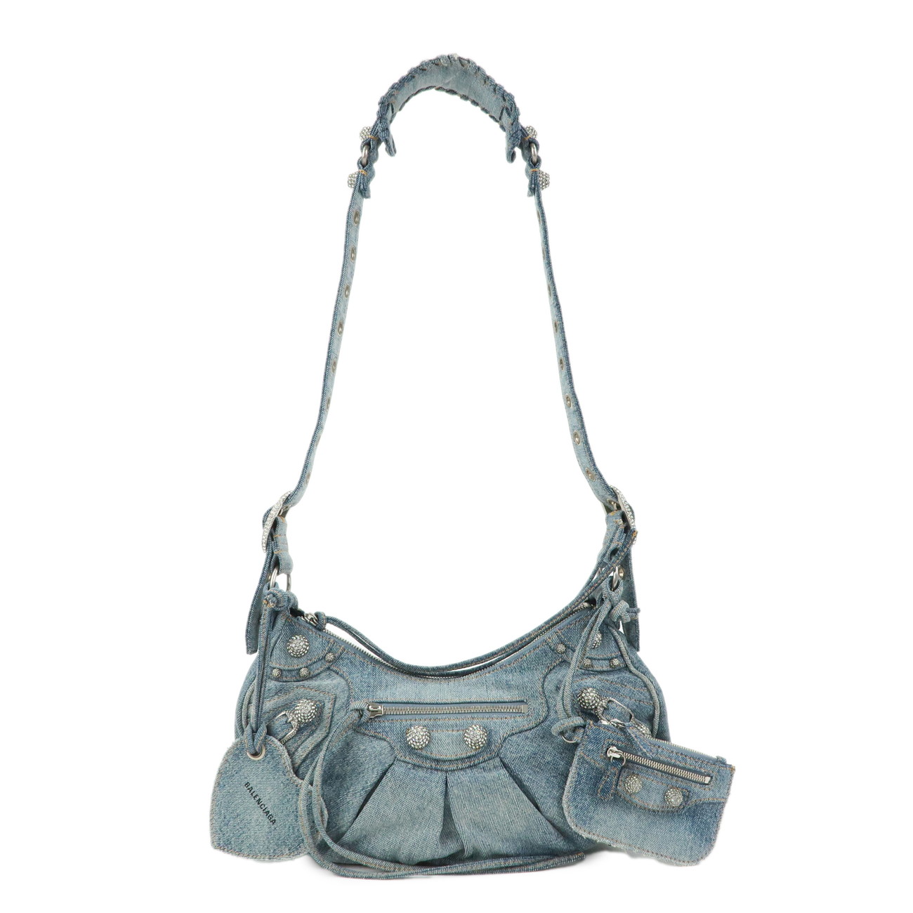 BALENCIAGA バレンシアガ スタッズ ショルダーバッグ ハンドバック ジーンズ 青碧 671307【中古】【良品】【貨物輸送無料】【返品可】