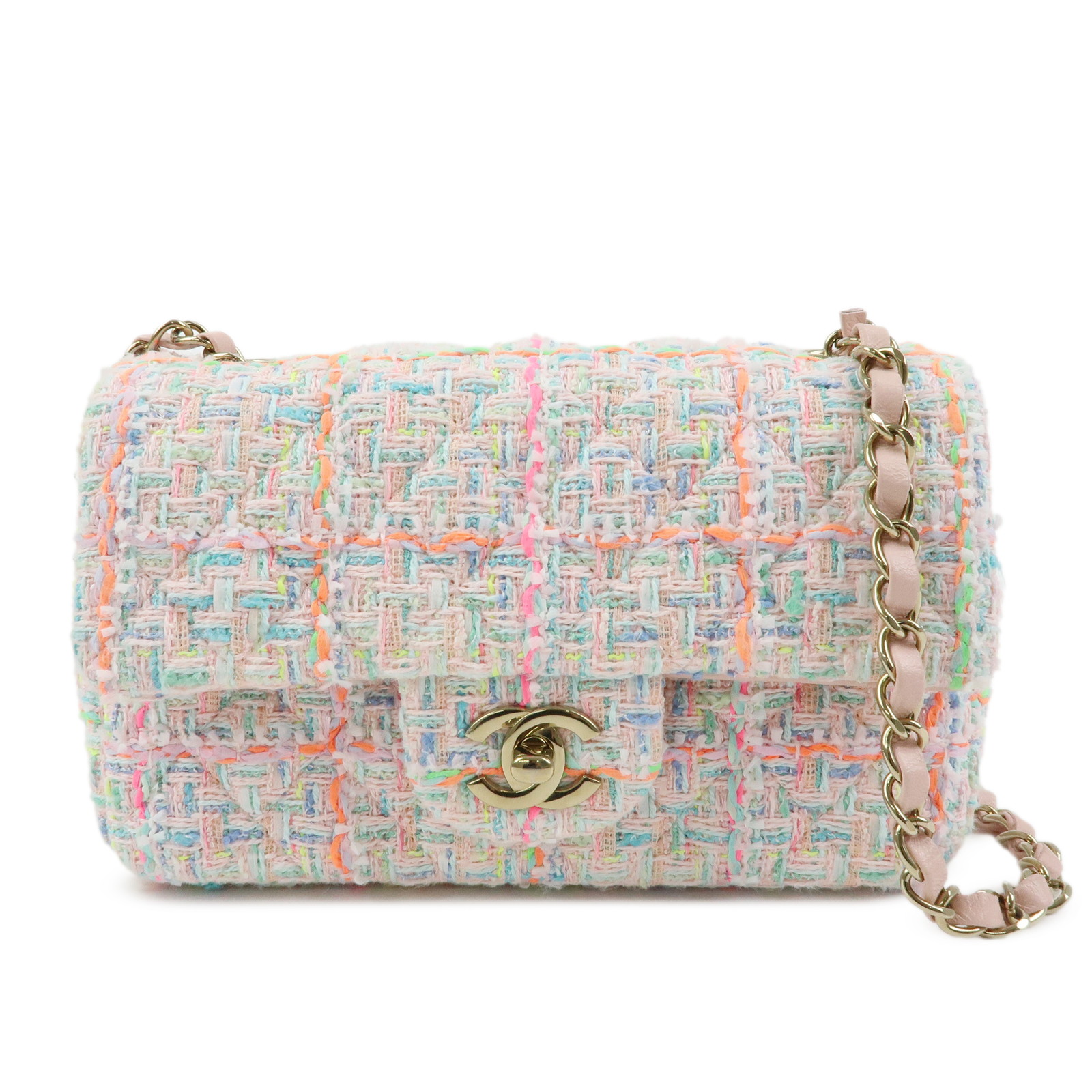CHANEL シャネル ミニマトラッセ20 チェーン店ショルダーバッグ ツィード 子ヒツジ人はだ サクラ色 ゴールド A69900【中古】【美品】【貨物輸送無料】【返品可】
