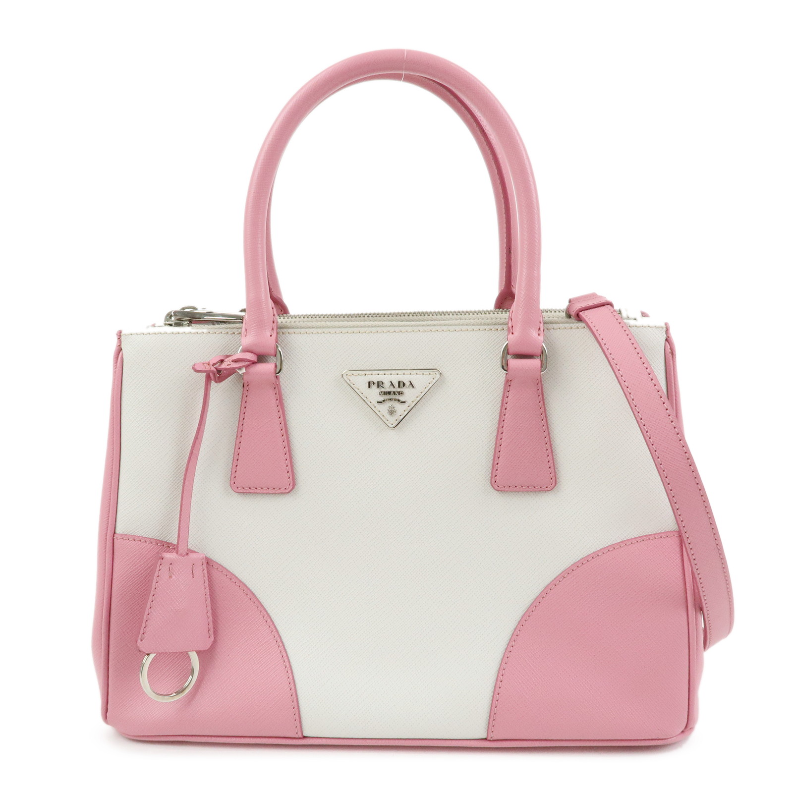 PRADA プラダ トライアングルロゴ ガレリア 2WAYバッグ ハンドバッグ ショルダーバッグ サフィアーノレザー ピンク ホワイト B2863K【中古】【良品】【送料無料】【返品可】｜ブランドショップ CLASS-A