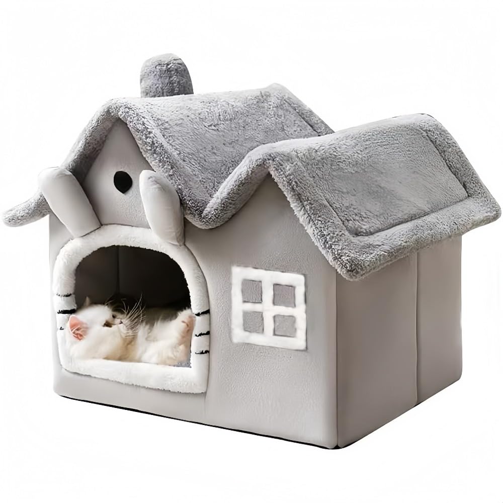 ダブル大屋根 住み家型愛玩動物 四季兼用 (取りはらい・洗い濯ぎ能力のある) (薄墨色) 朦朦たる引っ敷き・毛布付き添い人 (S) 日用品雑貨・文房具・手芸-その他-生活雑貨