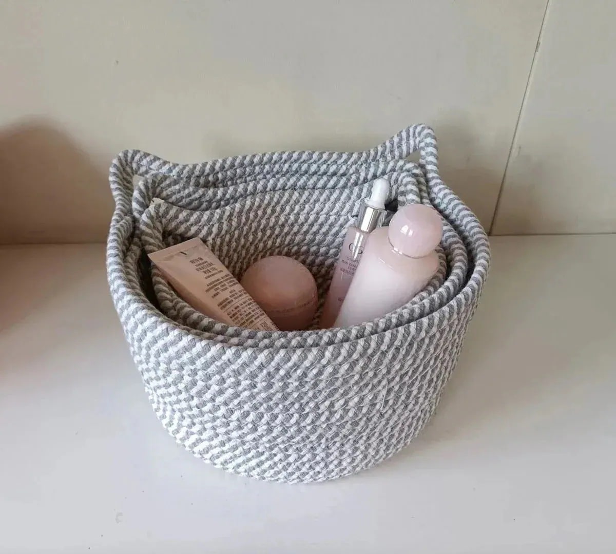 メガ割 納める提げ篭 編み井戸釣瓶かざり付ける 品納める 小物納める 肌付き納める 選べる４色３大きさ 糸編み納めるカゴ