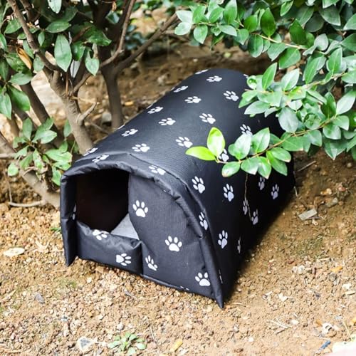 野良猫用アウトドア防水猫ハウス 猫小屋 屋外 犬小屋 ペット キャットハウス ドッグハウス 野良猫犬 折りたたみ式 暖かい 防寒 防風 (XL,ブラック)｜神秘の館