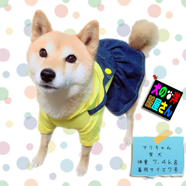 楽天市場 犬服 オールシーズン用 イエローシャツ デニムワンピース 中型犬用 犬の服２点購入でメール便送料無料 ペアルック可能 スカート ドッグウェア 犬の洋服屋さん 楽天市場店